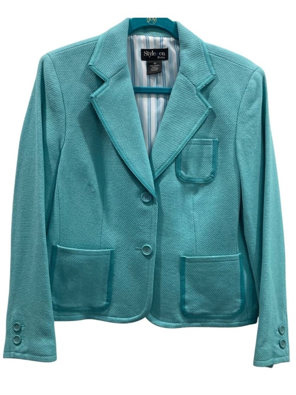 Style & Co Single Breasted Blazer sz 14P Turquoise Blue Office Preppy Dressy New